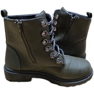 Comfort Trendz Combat Boots Women's Size 8 Olive‎ Green Lace Up Chains Side Zip